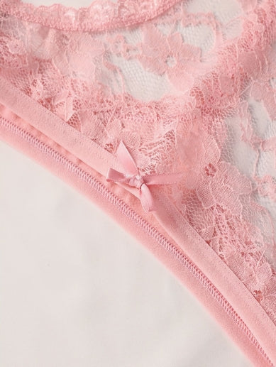 Ensemble 4 strings dentelle ajourée semi-transparent femme taille XL ESPALIC