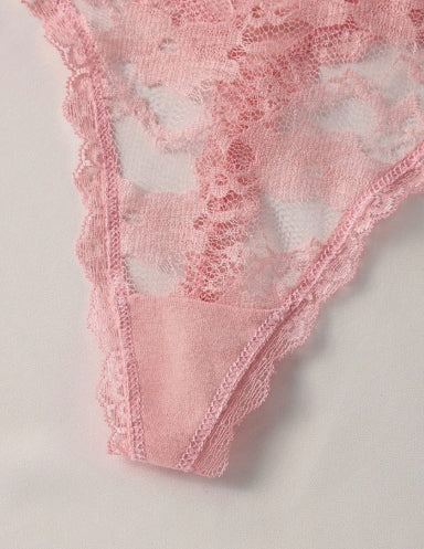 Ensemble 4 strings dentelle ajourée semi-transparent femme taille XL ESPALIC