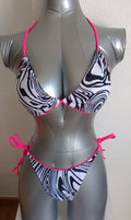 Bikini femme sexy rayé blanc noir bretelles roses taille M ESPALIC
