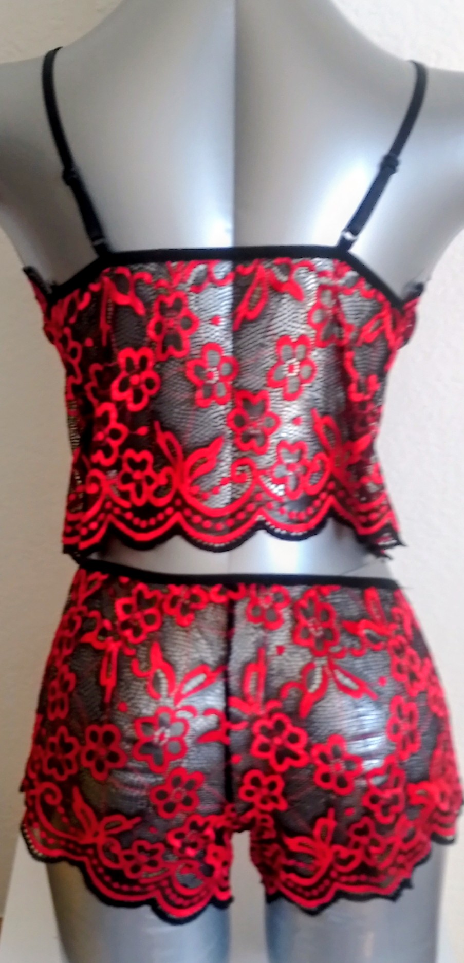 Ensemble lingerie rouge floral dentelle femme taille XL ESPALIC