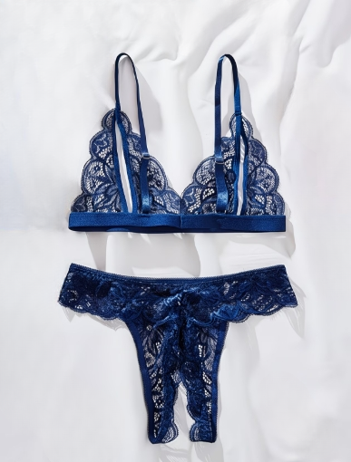 Ensemble lingerie dentelle bleu marine femme taille XL ESPALIC