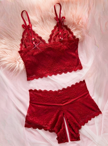 Ensemble lingerie rouge velours et dentelle femme taille XL ESPALIC