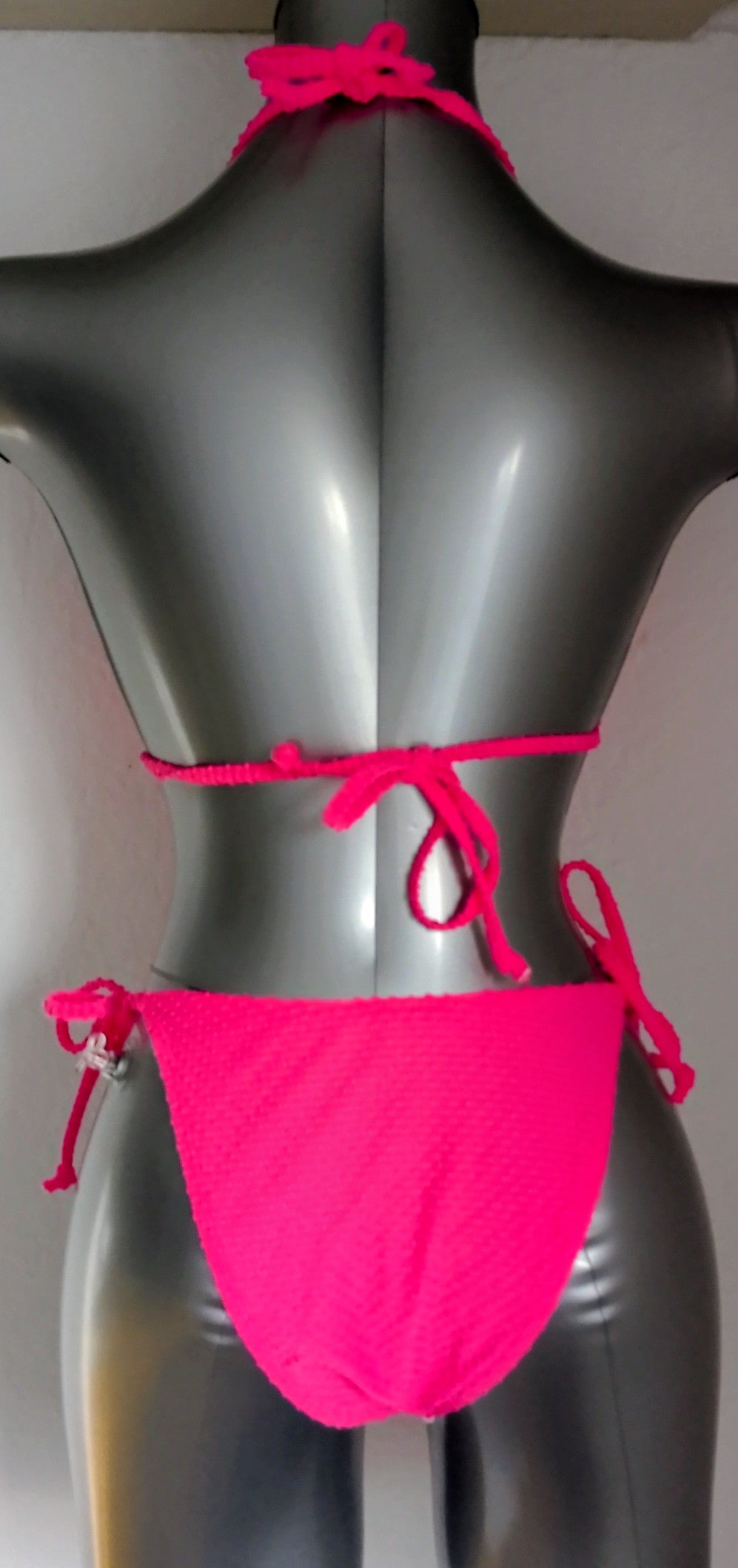 Bikini femme sexy tendance rose nœuds blancs taille XL ESPALIC