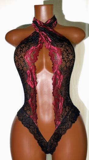 Body bicolore rouge et noir dentelle femme taille XL ESPALIC