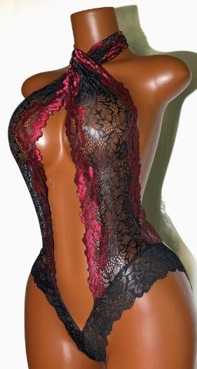 Body bicolore rouge et noir dentelle femme taille XL ESPALIC