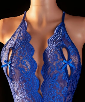 Body dentelle semi-transparent bleu roi femme taille L et XL ESPALIC