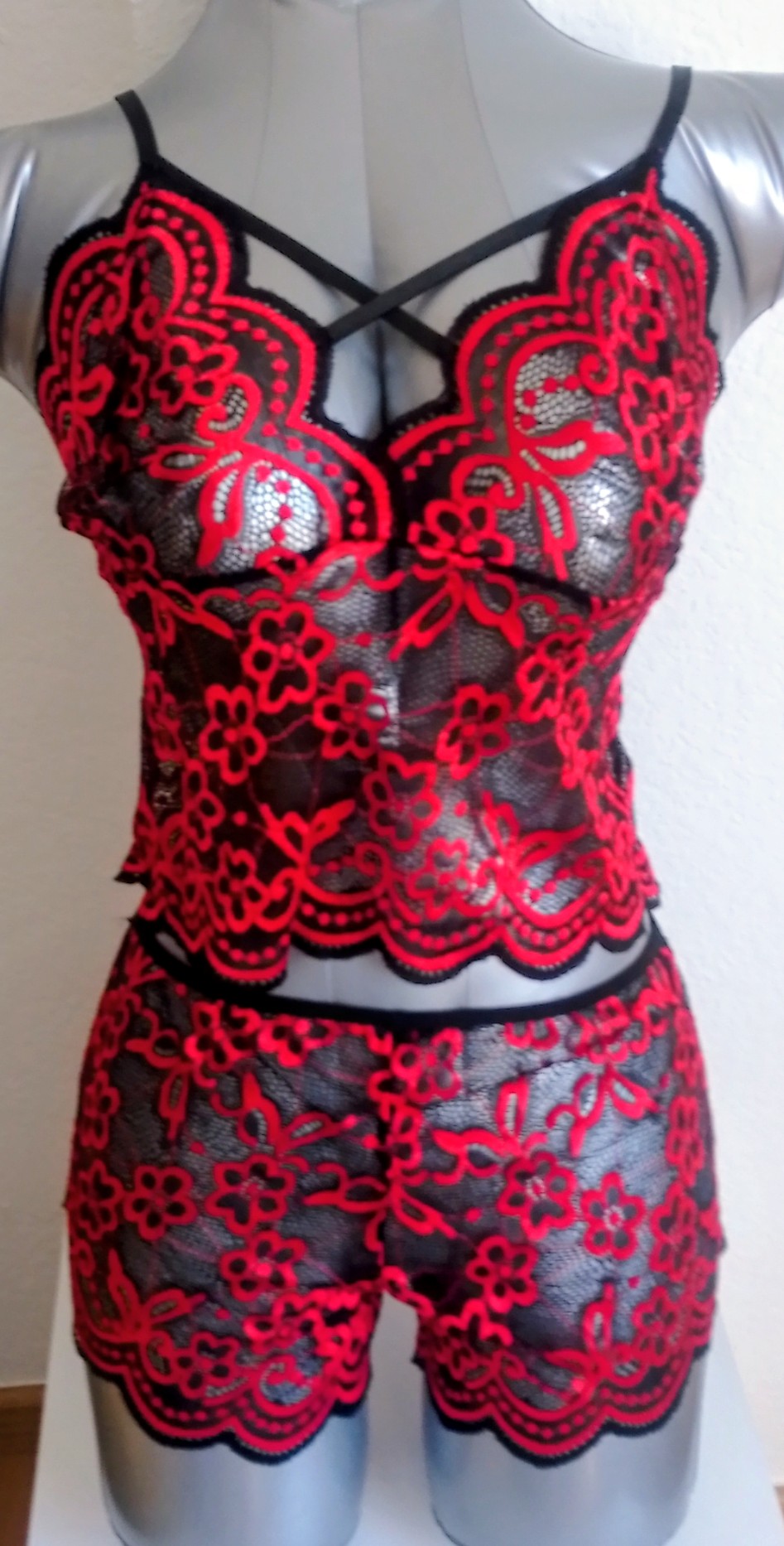 Ensemble lingerie rouge floral dentelle femme taille XL ESPALIC