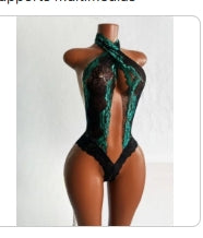 Body bicolore dentelle noir et vert femme taille L et XL ESPALIC
