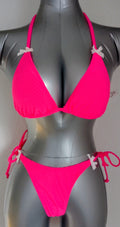 Bikini femme sexy tendance rose nœuds blancs taille XL ESPALIC