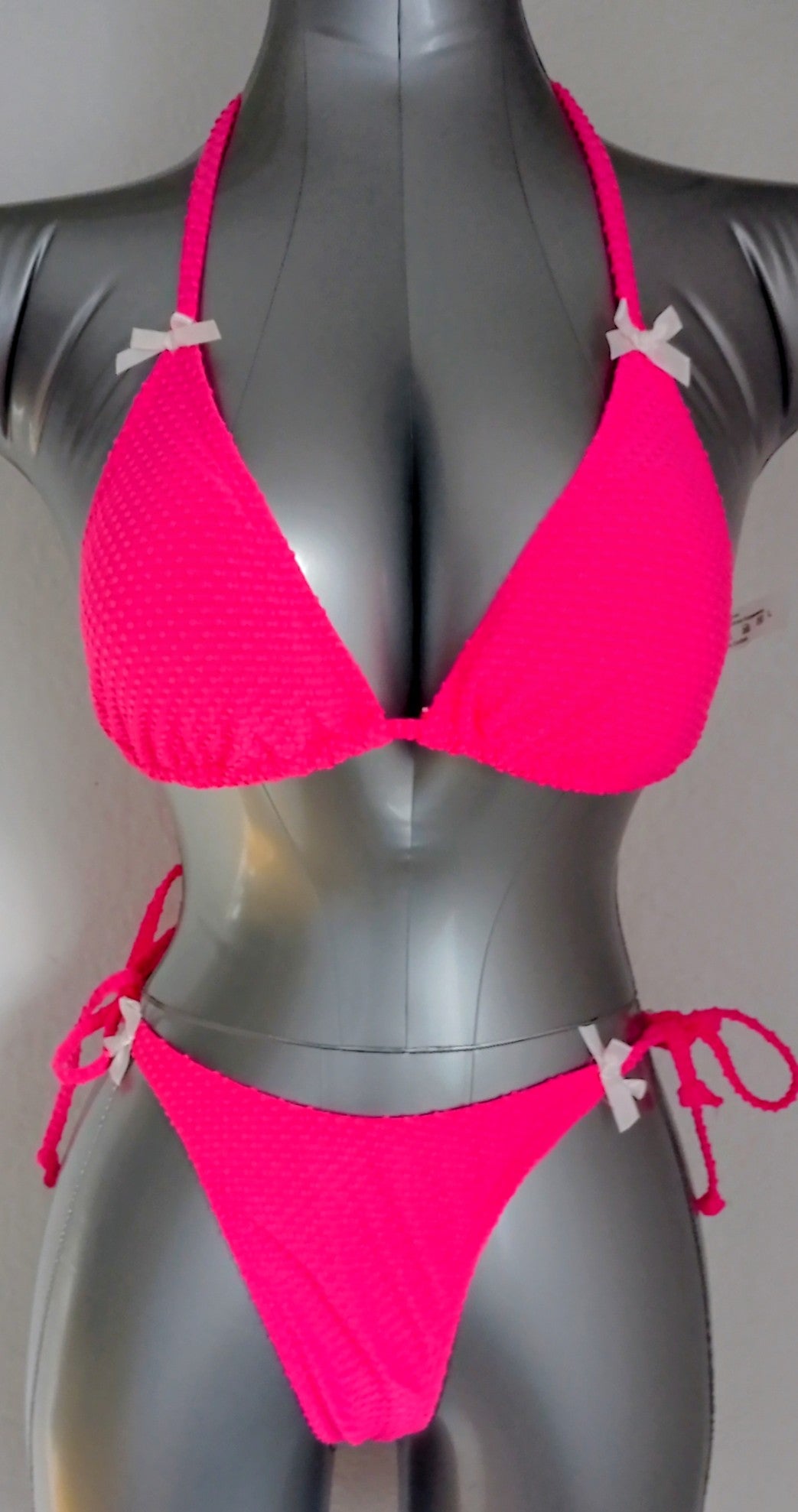 Bikini femme sexy tendance rose nœuds blancs taille XL ESPALIC