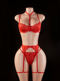 Ensemble 3 pièces rouge porte-jarretelles dentelle femme taille L et XL ESPALIC