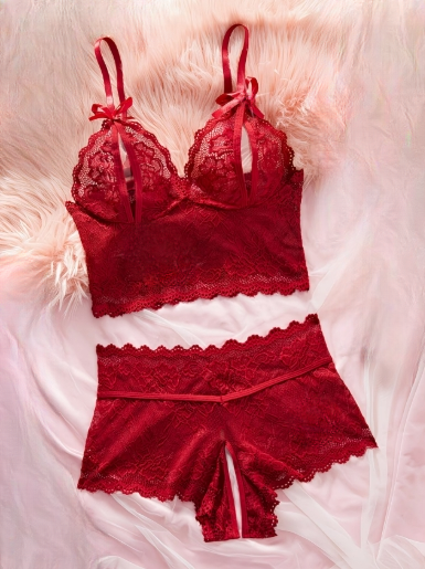 Ensemble lingerie rouge velours et dentelle femme taille XL ESPALIC