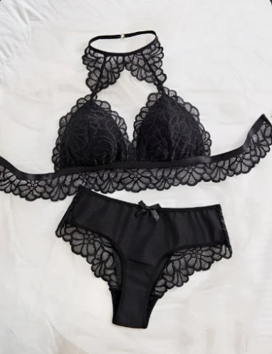 Ensemble lingerie dentelle florale noire femme taille XL ESPALIC