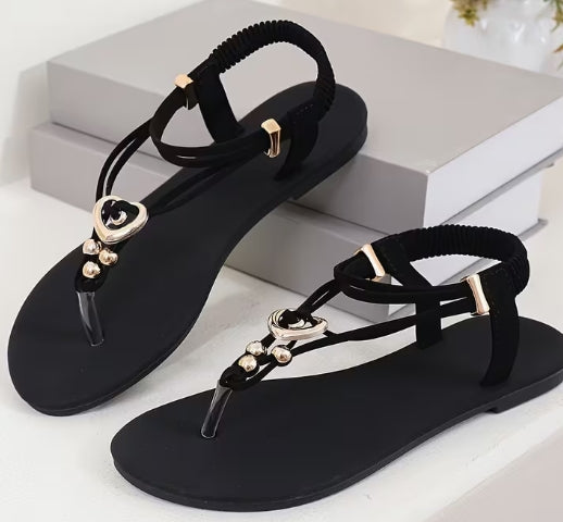 Sandales plates noires et dorées femme pointure 38