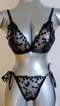 Ensemble lingerie 2 pièces brodé cœur noir taille L