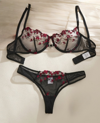 Ensemble lingerie sexy noir et rouge femme taille M ESPALIC