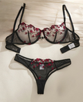 Ensemble lingerie sexy noir et rouge femme taille M ESPALIC