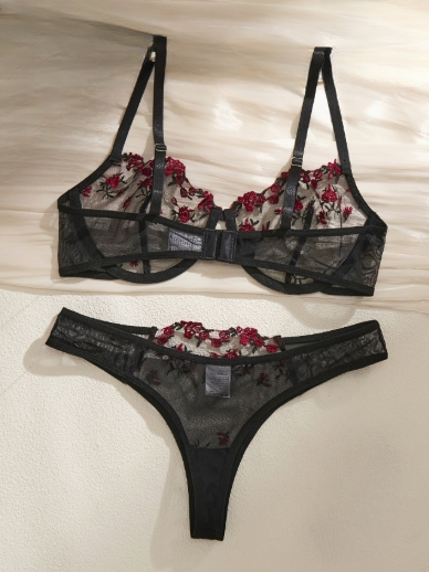 Ensemble lingerie sexy noir et rouge femme taille M ESPALIC