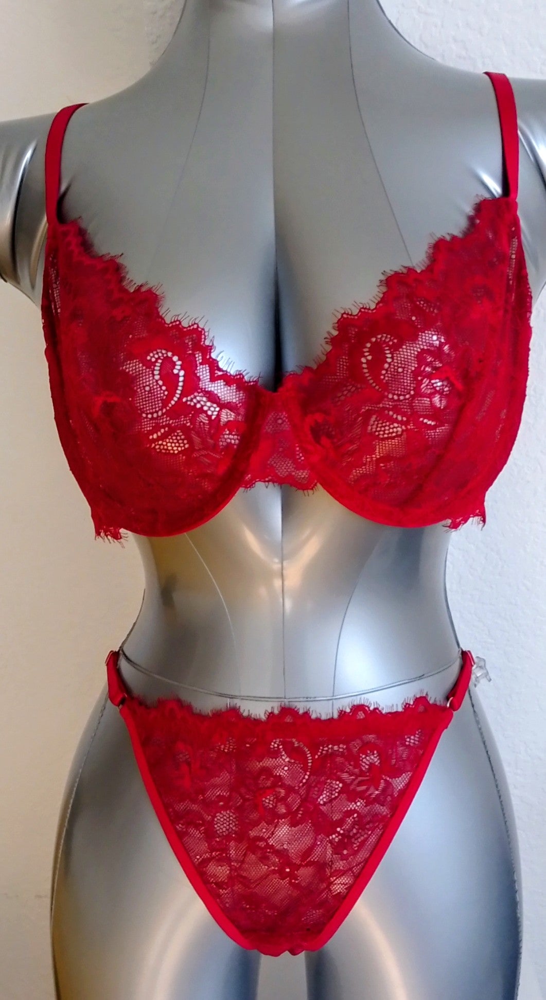 Ensemble lingerie rouge dentelle florale sans rembourrage femme taille XL ESPALIC