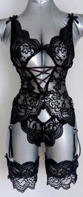 Corset porte-jarretelles en dentelle noir femme taille XXL et XL ESPALIC