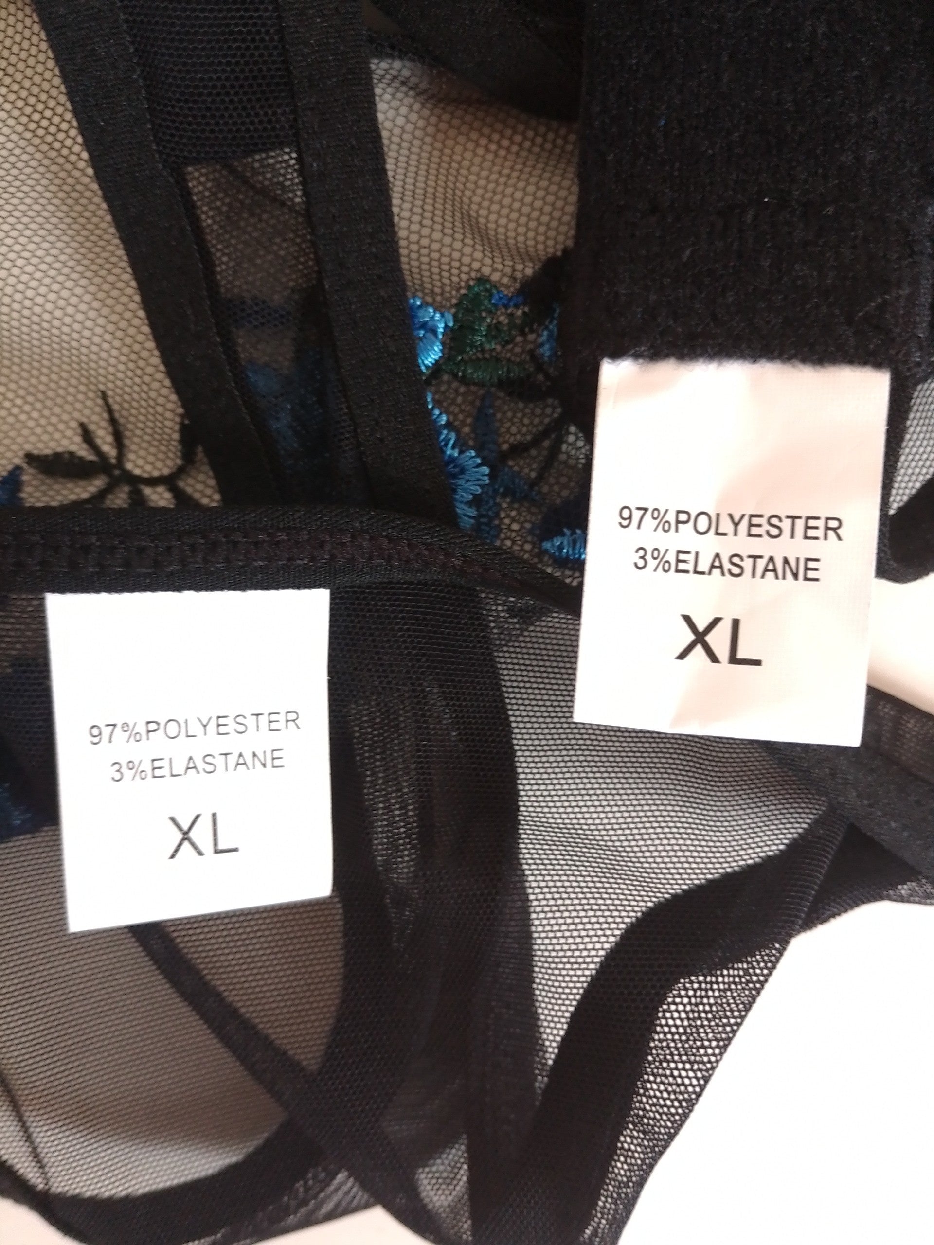 Ensemble lingerie brodé fleurs bleues et noir 2 pièces femme taille XL ESPALIC