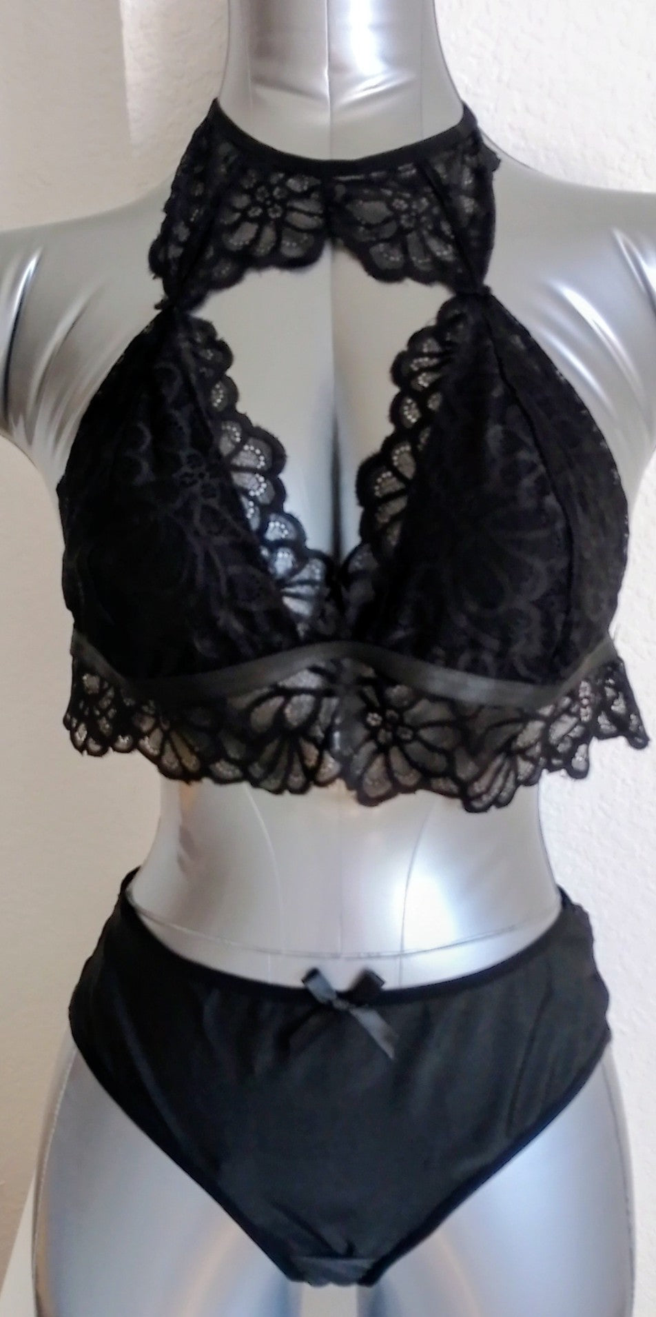 Ensemble lingerie dentelle florale noire femme taille XL ESPALIC