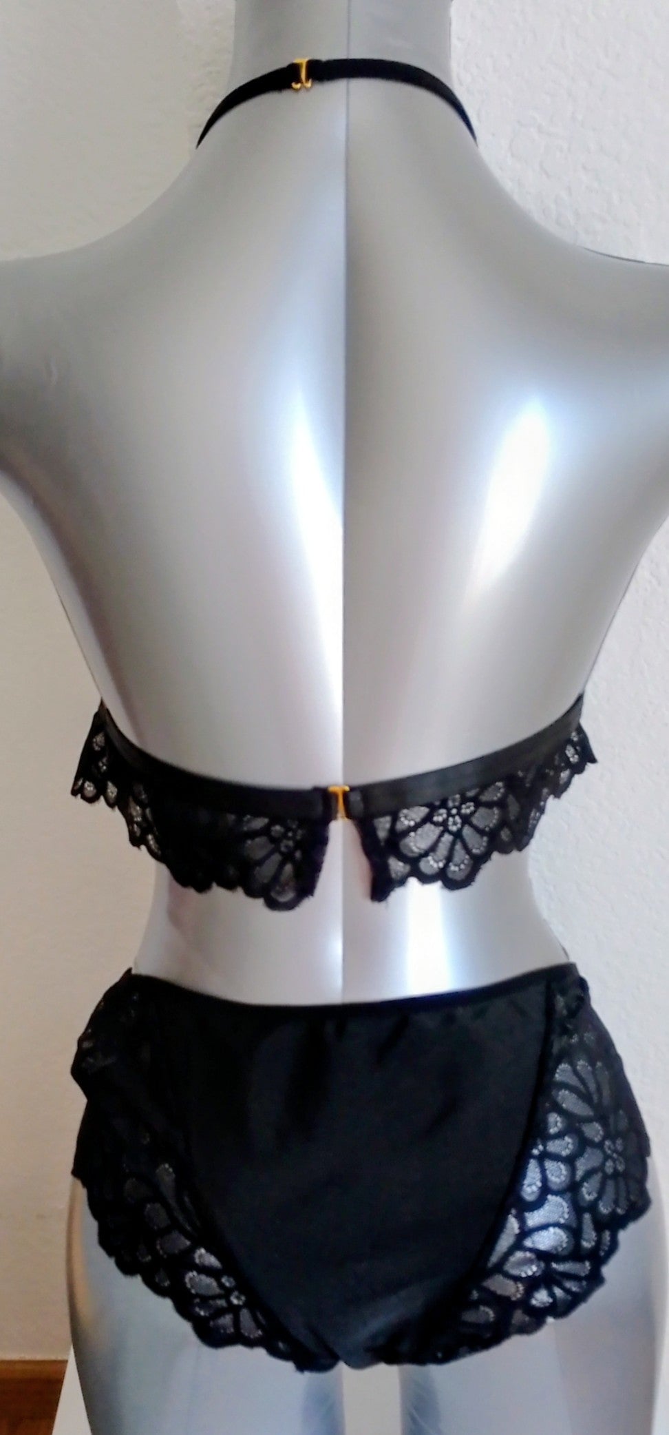 Ensemble lingerie dentelle florale noire femme taille XL ESPALIC